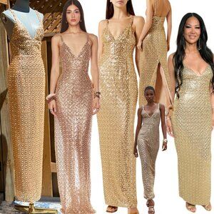 🆕 BRONX & BANCO 🧿 NWOT Allegra Gold Sequin & Beaded Maxi Dress, Sz S US 4